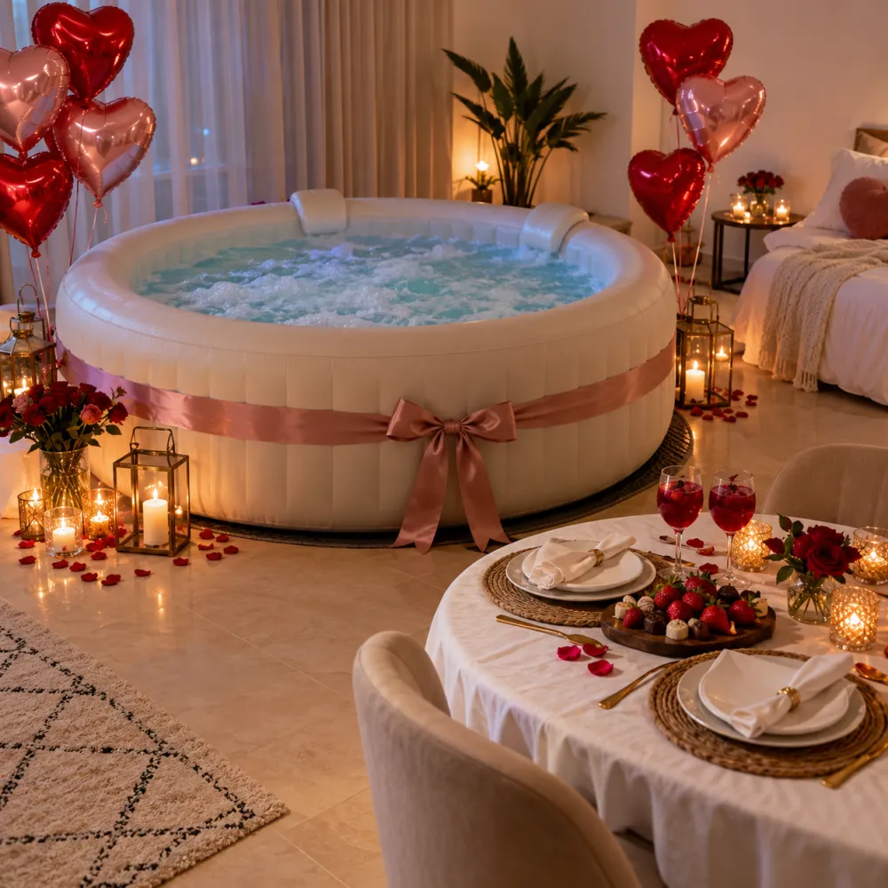 Jacuzzi gonflable décoré à domicile pour saint-valentin, pack À la Folie IMJ Events