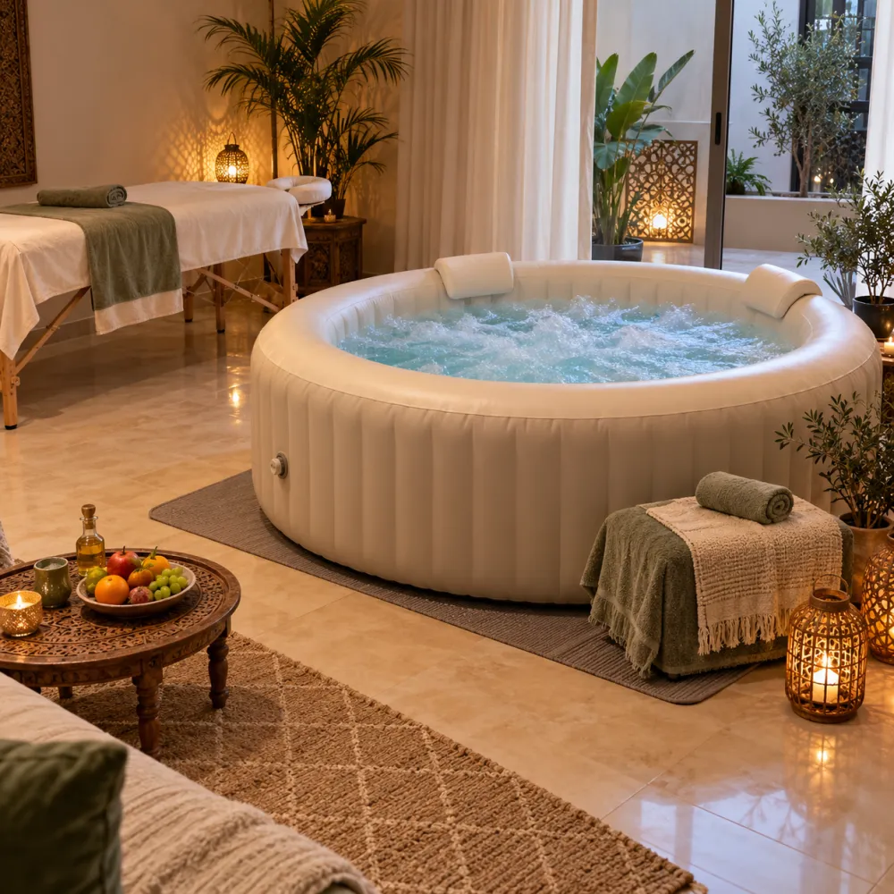 Jacuzzi gonflable décoré à domicile pour détente à domicile, pack Pause Bonheur IMJ Events